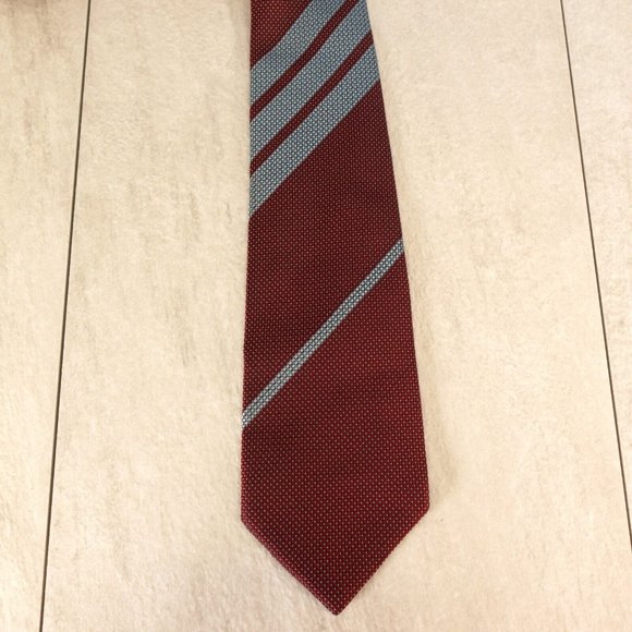 TAKASHIMAYA Men's Red Wine Light Blue Striped Neck Tie Business Classic Textured - Picture 3 of 13